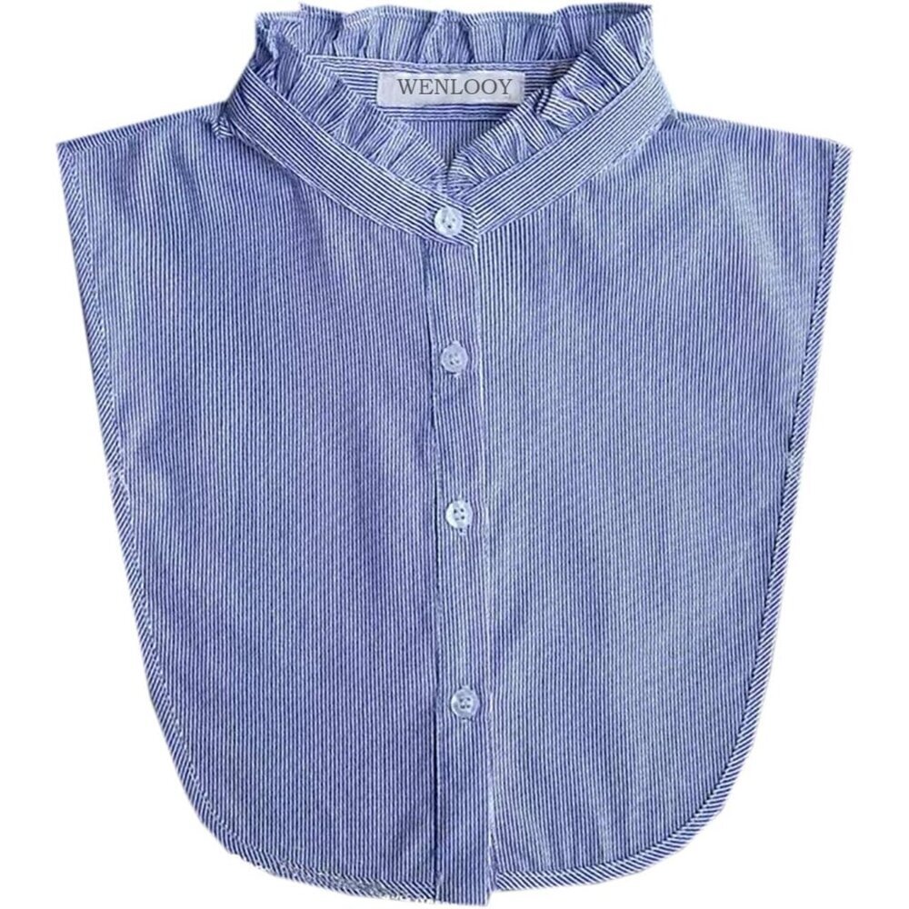 Women Half Shirt Chiffon Blue Striped Detachable Collar Layering Top